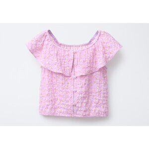 Zara Girl's Textured Pink Floral Short Sleeve Shirt Size 11-12 YRS NWT